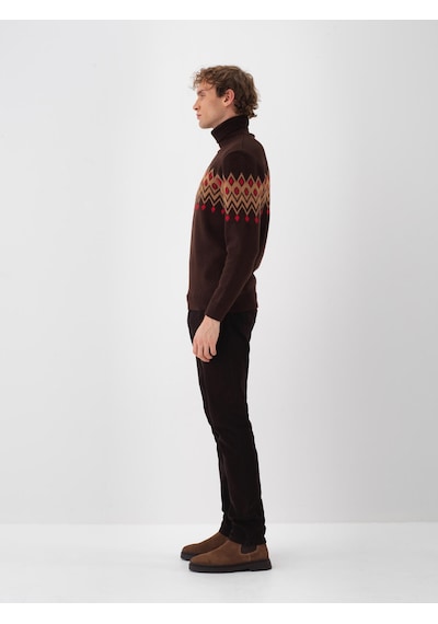 Xint Kahverengi Doğal Yün Dokulu Regular Fit Kazak 801827 Kahve