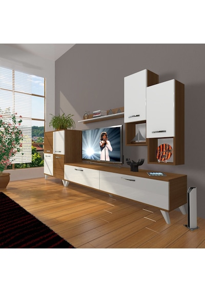Decoraktiv Eko 6da Mdf Std Retro Tv Ünitesi Tv Sehpası Ceviz - Beyaz