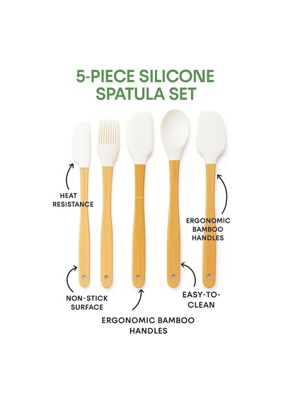 Tr 5'li Silikon Spatula Seti Bambu Saplı Mutfak Gereçleri Isıya Dayanıklı Yapışmaz Hamur Karıştırıcı Pasta F Diğer