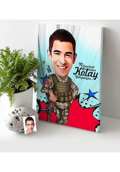 Kişiye Özel Asker Karikatür Kanvas Tablo (30 X 50 Cm.) 2