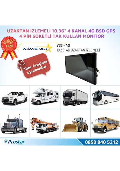 Uzaktan İzlemeli 10.36 İnç Dokunmatik 4 Kanal 4g Gps Bsd Kör Nokta Uyarı Sistemli Monitör