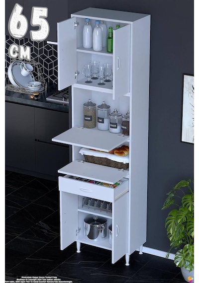 Alp 65 Cm Çekmeceli Erzak Dolabı - Çok Amaçlı Banyo Kiler Mutfak Antre Depolama Dolabı 65x226x32 Cm Beyaz Alp 65 Cm Çekmeceli Erzak Dolabı - Çok Amaçlı Banyo Kiler Mutfak Antre Depolama Dolabı 65x226x32 Cm Beyaz