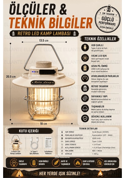 Retro Led Kamp Lambası Usb Şarjlı Taşınabilir Nostaljik Fener Ayarlanabilir Parlaklık Kamp Bahçe Bal Çok Renkli