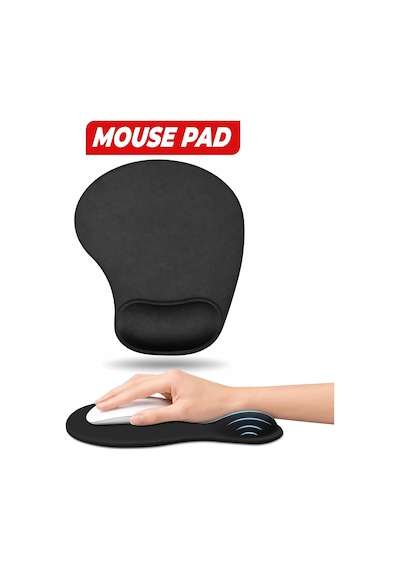 Lexroo Bilek Destekli Mouse Pad, Memory Foam Hafızalı Süngerli Ergonomik Fare Altlığı Standart