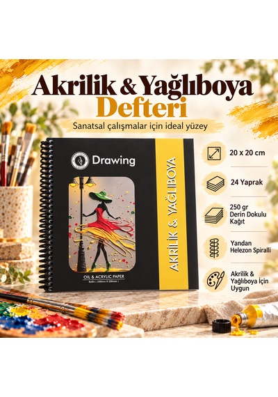 Akrilik & Yağlı Boya Resim Defteri 20x20 Cm Derin Dokulu 250 Gr 24 Yaprak