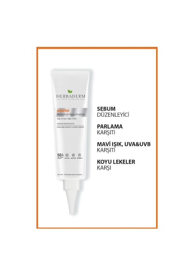 Herbaderm Aknpro Yağlı ve Akneye Meyilli Ciltler İçin Nemlendirici Güneş Kremi SPF50+ Orta Ton 40 ML