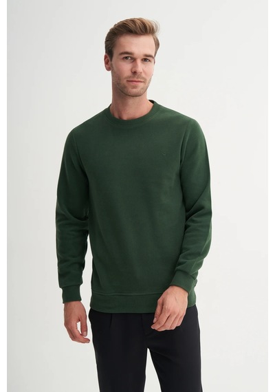 Cazador Erkek Bisiklet Yaka Selanik Örgü Slim Fit Sweatshirt Nefti Nefti Yeşil