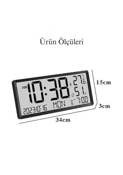 Büyük Lcd Dijital Duvar Masa Saati Sıcaklık Ve Nem Göstergeli Çalar Saat Askılı/masaüstü Dijital