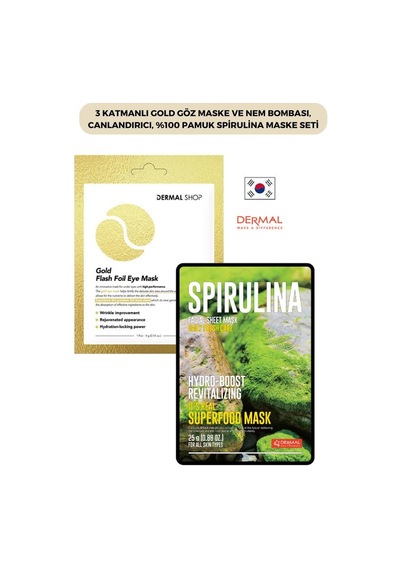 Dermal 3 Katmanlı Gold Göz Maske + Pamuk Spirulina Maskesi 23 G