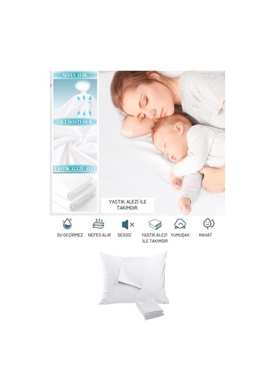 Elyaf Sepeti Fitted Tek Kişilik Su Sıvı Geçirmez Yatak Koruyucu Alez Çarşaf 90 x 190 +1 Adet Yastık Alezi 50 x 70