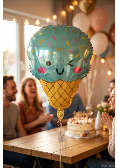 Dondurma Figürlü Mavi Folyo Balon Erkek Çocuk Doğum Günü Parti Süsleme Ice Cream Konsept Dekorasyon Çok Renkli