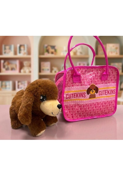 Sevimli Yavru Köpek Taşıma Seti - Peluş Oyuncak Ve Pembe Çanta Oyuncak Seti 1