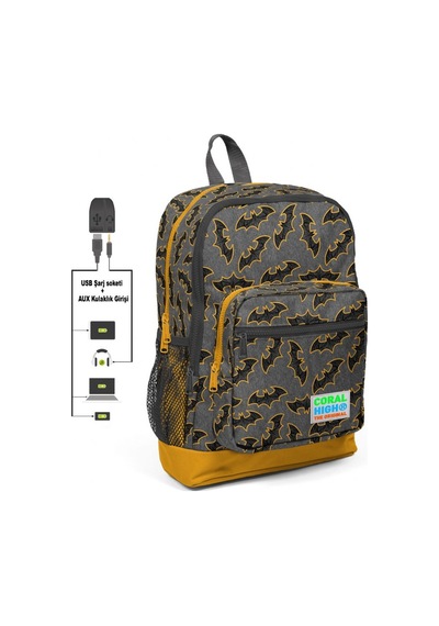 Coral High Yarasa Baskılı Erkek Çocuk İlkokul Çanta Seti - Usb Çı