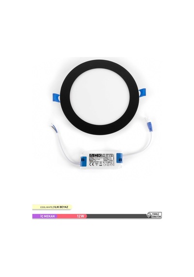 ACK 12W Sıva Altı Yuvarlak LED Panel Armatür Siyah Gövde 4000K Il Siyah