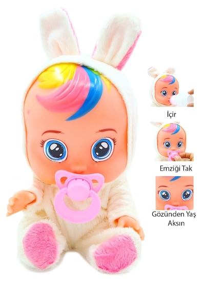 Ağlayan Ve Konuşan Et Bebek 20 Cm Su İçen Bebek Oyuncağı 3+ Yaş Beyaz