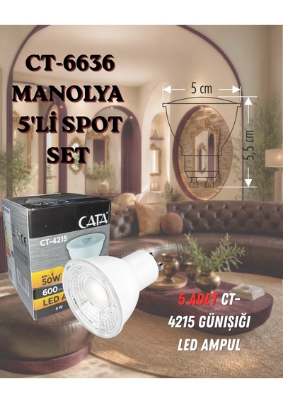 Cata Manolya Spot Set 5 Adet Ct-6636 Spot+ 5 Adet Ct-4215 Günışığı+ 5 Adet Ct-9263 Duy Rose