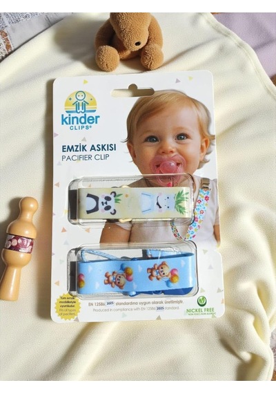 Bebek Emzik Askısı, 2'li Set, Sevimli Hayvan Desenli, Plastik Klipsli, Nikelsiz, En 12586:2025 Standartlarına Uygun Çok Renkli