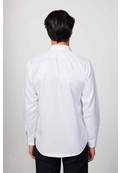 Tudors Modern Slim Fit Pamuklu Kolay Ütü Armürlü Beyaz Erkek Gömlek-28856-beyaz Beyaz