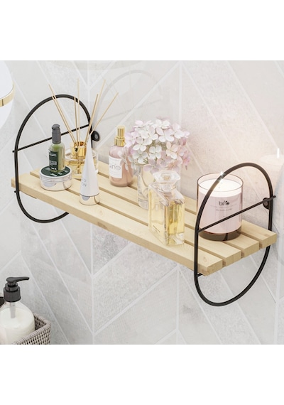 Bino Bino Duvar Rafı Kitaplık Ahşap Salon Banyo Mutfak Rafı Izgaralı