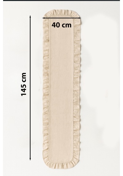 Fırfırlı Masa Runner 145x40 Cm Şık Dekoratif Masa Örtüsü Krem