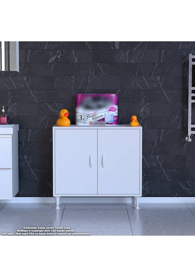 Modilayn Söke Küçük Alanlar İçin Akıllı Çözümler 85x75x32,5 Cm Lik 2 Kapaklı 3 Göz Raf Dolap Beyaz