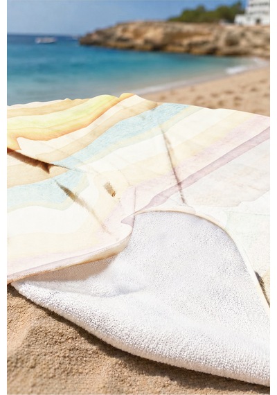 Çizgili Pastel Renkli Plaj Havlusu - Minimalist Sarı Mavi Çizgiler Hızlı Kuruyan Mikrofiber Havlu Serin Kumul