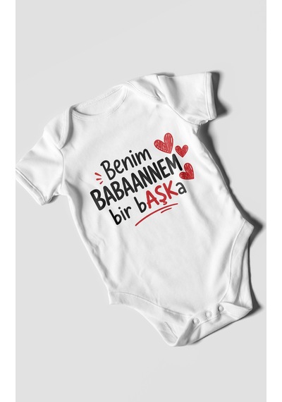 Morivokids Benim Babaanne Temalı Kısa Kollu Bebek Body %100 Pamuk Beyaz
