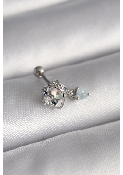 Ceylan Adam 316l Çelik Gümüş Renk Zirkon Taşlı Sallantı Kalp Detay Tragus Piercing Çok Renkli