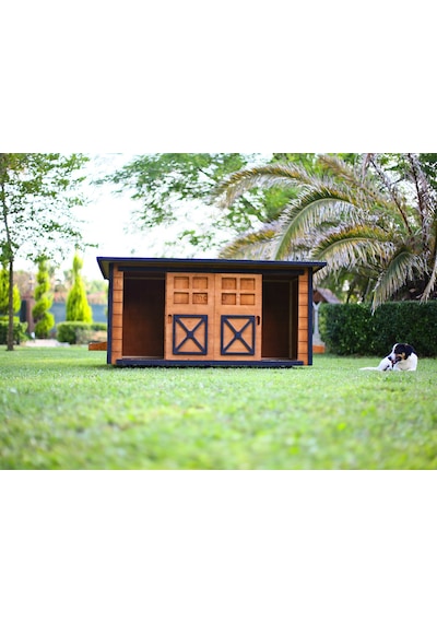 MANDU Ahşap İkiz Köpek Kulübesi (2 yuva tek kulübe) + İsimlik ve