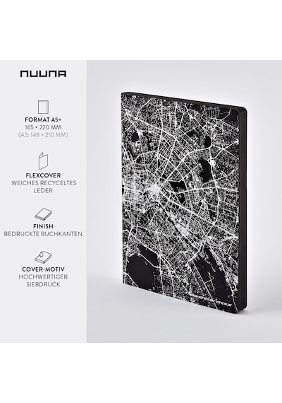 Not Defteri A5+ Nightflight L Light Berlin Gümüş Noktalı 3,5 Mm Nokta Bölmeli 176 Numaralı Sayfa 120 G Premium Kağıt Deri Siyah Sürdürülebilir Üretim