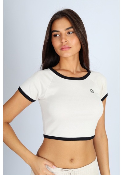 Soft&Basic Regular Fit Crop Basic Kadın T-shirt Bej