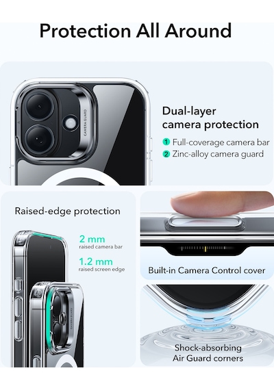 Esr Apple Uyumlu iPhone 17 Classic Hybrid Magsafe Standlı Kılıf - Kamera Kontrol Buton - Şeffaf Şeffaf