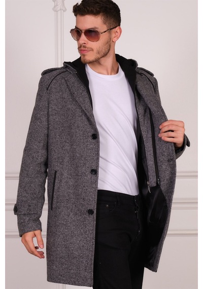 Plt8401 Dewberry Erkek Palto-Desenli Gri-Desenli Gri