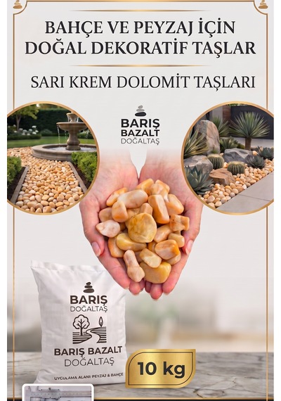 Sarı Krem Dolomit Taşı 1-2 Cm - 10 Kg Doğal Dekoratif Bahçe Peyzaj Saksı Süs Taşı Yuvarlak Dolomit Taşı