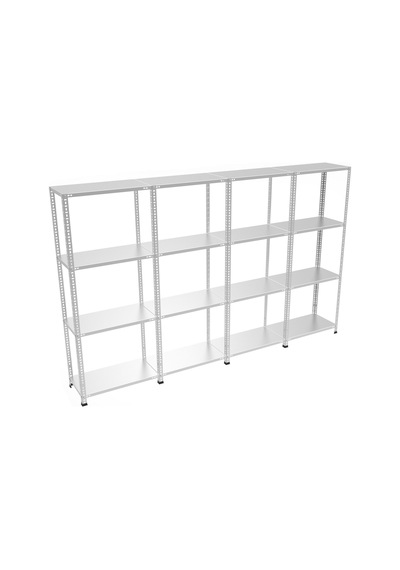 Çelikrafburada 4 Katlı 4 Lü Bitişik Çelik Galvaniz Arşiv Rafı Depo Rafı Kiler Rafı 31x60x200 Dx51 Kalite Gümüş