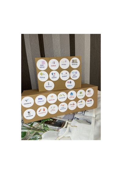 Karışık Okul Serisi Sevimli Yuvarlak Sticker Mat Etiket 4 Cm 24 Adet Çok Renkli