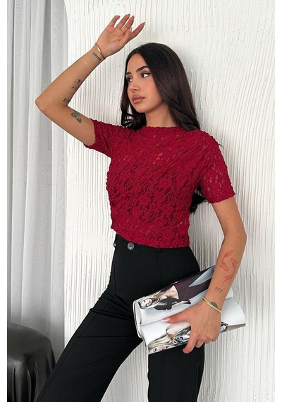Noa & Noa Kadın Dantel Kısa Kollu Bluz Bold Grace Kırmızı