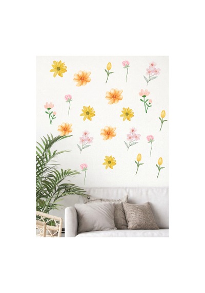 Çiçek Duvar Sticker Seti Çiçekli Dekoratif Duvar Sticker Salon Yatak Odası Çocuk Odası Oda Dekoru Ço