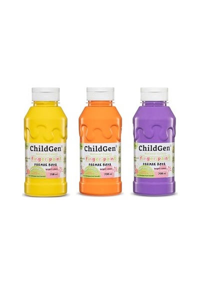 Childgen Süper Yıkanabilir Parmak Boya 350 Ml X 3 Renk Sarı, Turuncu, Mor Genel