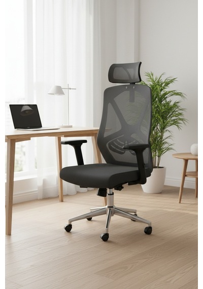 Upstyle Meltem Başlıklı Kumaş Ergonomik Çalışma Koltuğu Gri 66 125 65 Cm