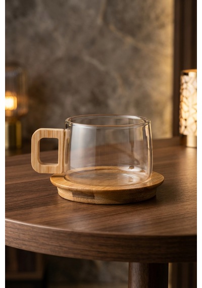 Makri Home Bambu Kulplu Ve Altlıklı Cam Kupa 200 Ml Borosilikat Cam Çok Renkli