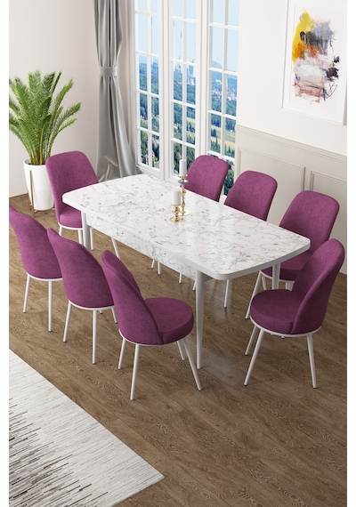 Canisa Concept Zen Serisi 80x132 Mdf Açılabilir Beyaz Mermer Desen Masa Takımı Ve 8 Mor Sandalye Masa Beyaz/sandalyeler Mor Canisa Concept Zen Serisi 80x132 Mdf Açılabilir Beyaz Mermer Desen Masa Takımı Ve 8 Mor Sandalye Masa Beyaz/sandalyeler Mor