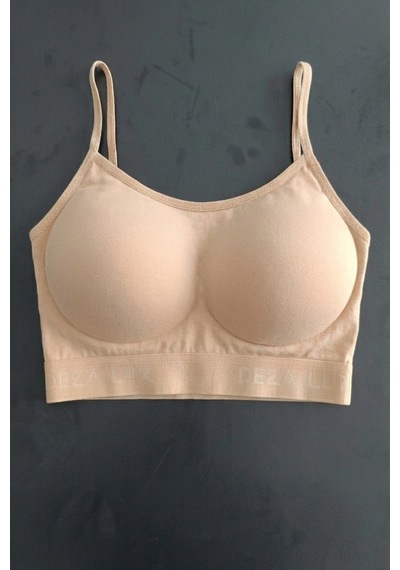 Mataş Kadın İnce İp Askılı Pedli Pamuklu Büstiyer Crop Bralette Bej