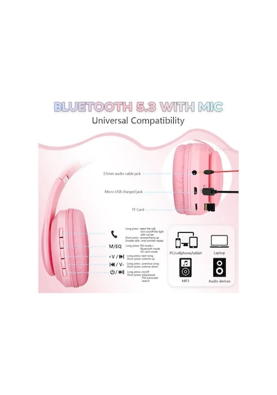 Çocuk Bluetooth Kulaklık Kedi Kulaklık Pro 5.0 Akıllı Rgb Led Detaylı Bluetooth Kablosuz