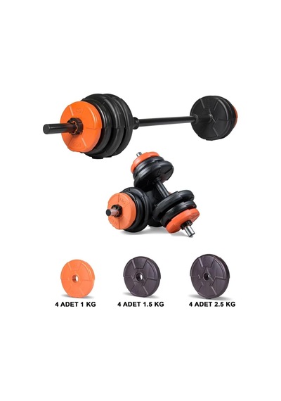 Spor 23 Kg Turuncu Siyah Halter Seti Ve Dambıl Seti