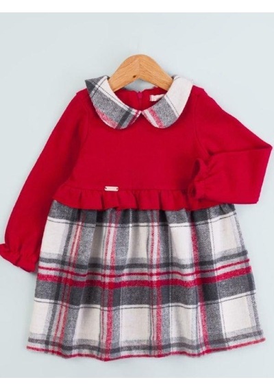 Baby Rose Kız Bebek Triko Robalı Ekose Elbise-14923 Kırmızı