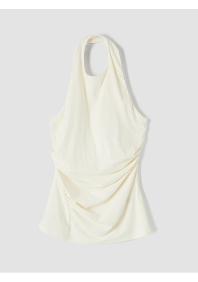 Lcw Vision Ekru Halter Yaka Büzgülü Bluz