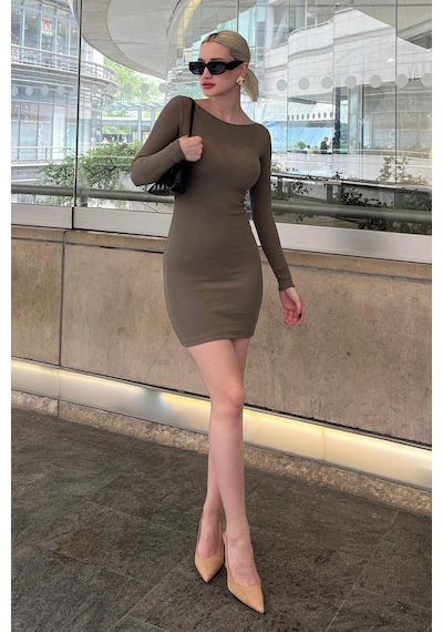 Madmext Haki Madonna Yaka Mini Elbise Mg2041-haki