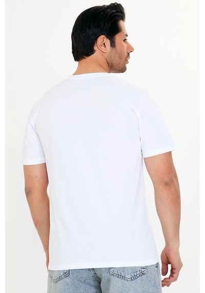 Trendhill Erkek Beyaz Pamuklu Bisiklet Yaka Büyük Beden T-shirt Byz5014b