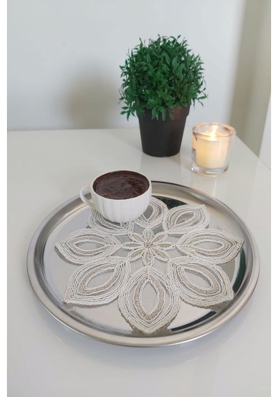 6 Adet Daisy Krem & Gold Fransız Tarzı Modern Bardak Altlığı & Ko
